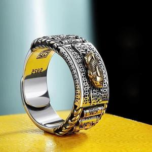 2024 Pixiu Feng Shui Anillo Amulet Ring Retro Mannen Opp Tas Verzilverd Legering Topaz Een Kwaliteit Verstelbare Verjaardag Unisex 12 Stuks - Product Image 3