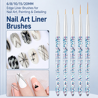 Lot de 5 pinceaux à liner pour ongles, poils en nylon doux, manche acrylique à paillettes, outils de dessin pour nail art, pour salon et manucure à domicile