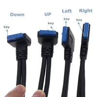 USB3.0 90 ° Cable de Panel USB 3.0 A Hembra a Doble Puerto USB 3.0 A Hembra, Conector en Ángulo Recto de 20 Pines, para Placa Base USB 3.0 de 19/20 Pines