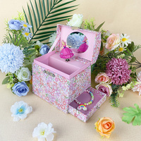 Caja Musical de Papel con Diseño de Princesa, con Cajón Giratorio, Floral Rosa, Ecológica, para Joyas, Regalo de Cumpleaños para Niños, Venta al por Mayor