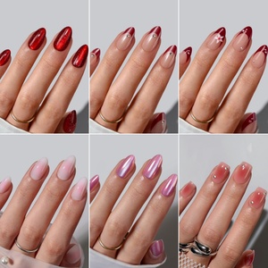 เล็บปลอมอะคริลิคสีแดงแบบ 3 มิติ ทรงอัลมอนด์สั้น คุณภาพสูง ขายส่ง ทำมือ สีชมพูแบบตาแมว ปลายเล็บแบบเฟรนช์ทิป เจลนิ่ม สำหรับวันวาเลนไทน์ - Product Image 3