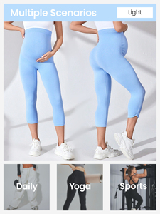 En stock Leggings capri de maternité taille haute, effet froncé aux fesses, avec soutien abdominal, extensibles, pour le yoga et l'entraînement - Product Image 3
