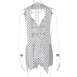 Viviblook Z325ST02 Women Summer <b>Set</b> New Sexy Polka Dot Lace Up Backless Vest Slim Fit Shorts Two Piece <b>Set</b> for Ladies - Product Image 6