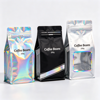 Sachet à fond plat refermable avec fermeture éclair, en aluminium noir mat, imprimé sur mesure, 500g 1kg, pour grains de café