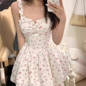 French Style White Floral Print Sundress Strapless Empire Waist Casual Dress For Women Daily Wear Summer Outfit - Product Image 3