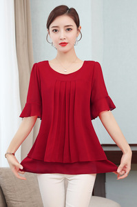 Camicette in Chiffon Rosso da <span class=keywords><strong>Donna</strong></span> Taglie Forti, Top da Ufficio con Mezza Manica a Doppio Strato, Tinta Unita per Primavera Estate - Taglie fino a 5XL - Product Image 3