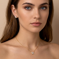 CLIORO Exquis 5A Zircon Papillon Forme En Acier Inoxydable Boucles D'oreilles Collier Étincelant Marquise Femmes Ensemble de Bijoux