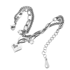 Bracelet à breloques double couche en forme de cœur, en alliage de zinc doré, serti clos, bijou cadeau AD1256 - Product Image 5