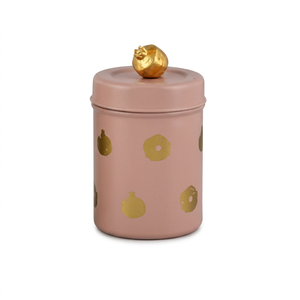 Boîte alimentaire ronde rose avec points dorés et couvercle, design moderne, en acier inoxydable - Product Image 1