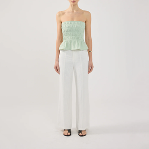 Fábrica de Ropa Personalizada para Mujer, <span class=keywords><strong>Top</strong></span> <span class=keywords><strong>Fruncido</strong></span> sin Tirantes, Color Menta, Camisas, Blusas y Tops al por Mayor - Product Image 1