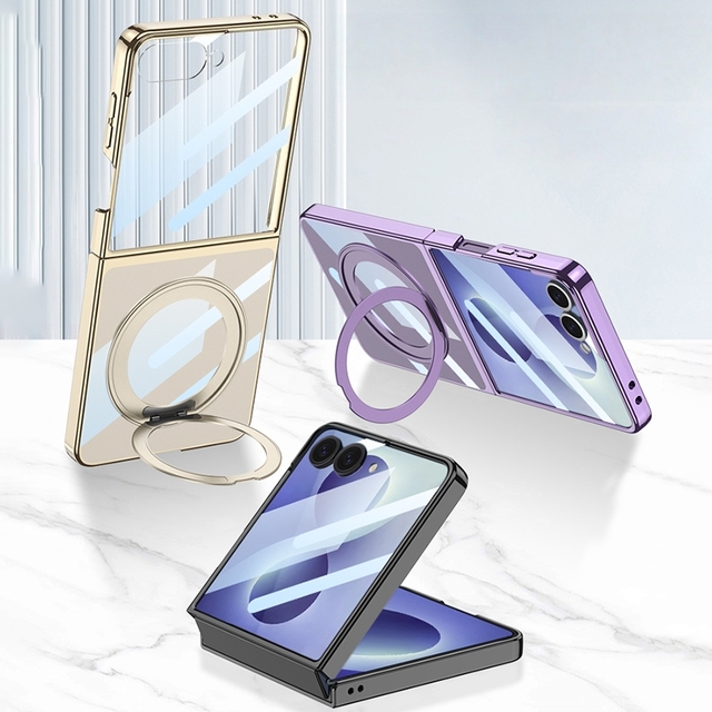 Transparent Magnetic Shockproof Phone Case With Kickstand for Samsung Galaxy Z Flip7 Z Flip8 Clear Foldable Cover