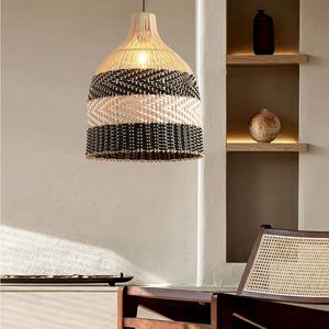 Rattan Chandelier Round E27 <b>LED</b> <b>Light</b> <b>For</b> Guesthouse Living <b>Room</b> Tea <b>Room</b> Zen Style Wabi Sabi Design Single Head Pendant Lamp - Product Image 1