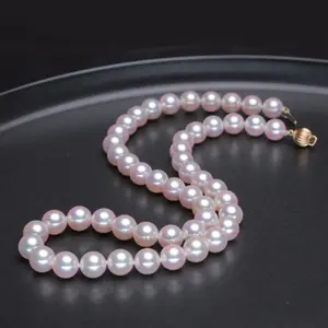 6-7-8mm AAA round sea Japanese pearl necklace jewelry with 14K gold clasp saltwater pearl akoya bead necklace