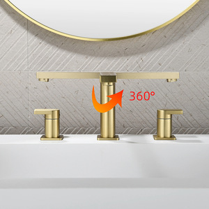 Brass Basin Faucet 3 Hole Widespread Deck Mounted Ceramic Valve Core For Bathroom Sink - Product Image 2
