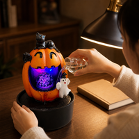 Fontaine d'eau en acier inoxydable en forme de citrouille d'Halloween, décoration avec boule de verre LED rotative, étanche, décor effrayant pour intérieur et extérieur