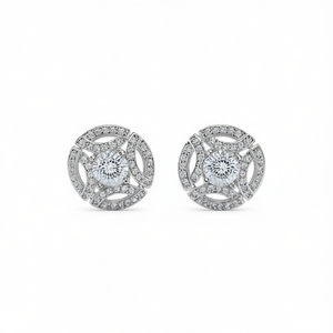E1597 Orecchini a Perno in Oro Bianco con Diamanti Taglio Brillante Rotondo, Design Geometrico Classico, Gioielli da Sposa per Donna - Product Image 1