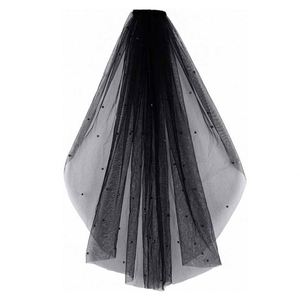 Voile de mariée noir perlé style gothique avec peigne à cheveux pour décoration de fête - Product Image 3