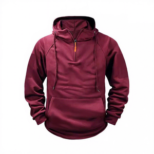 Sweat-shirt à capuche gris pour homme, col zippé, manches raglan, en molleton bouclette, coupe ajustée, respirant, décontracté, pour l'automne 2027 - Product Image 2