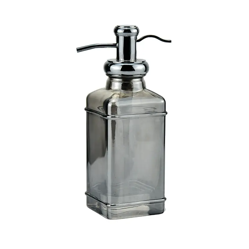 Hochwertige 300 ml Kristallglas-Lotionspumpenflasche zweiteilig galvanisiert grau PUMP-Sprüher Seifenspender für Badezimmer