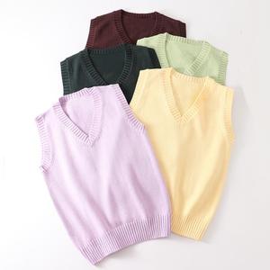 เสื้อสเวตเตอร์แขนกุดสำหรับนักเรียนหญิง,เสื้อกั๊กแบบสวมหัวถักคอวีสำหรับนักเรียนหญิงวัยรุ่น - Product Image 1