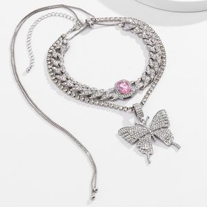 יוקרה שמנמן שרשרת קולר הצהרת תכשיטי נשים שכבה כפולה קובני שרשרת גדול פרפר שרשרת - Product Image 4