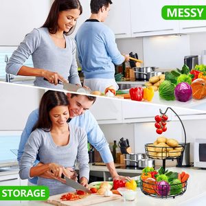 Corbeille à fruits en métal sur mesure à 2 niveaux, détachable, avec support pour bananes et forte capacité de charge pour une utilisation en cuisine - Product Image 4