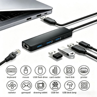 5'i 1 arada USB 3.0 Gigabit Ethernet Hub 1000Mbps RJ45 LAN Adaptörü 3 USB Girişiyle Alüminyum OEM Logolu