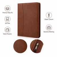 Portafolio de Cuero A4 con Cierre y Asa, Calculadora, Portapapeles, Bolsa de Documentos de PU Encerado Premium para Reuniones de Negocios, con Logotipo Personalizado