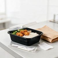 Conteneur alimentaire jetable carré US750 moulé par injection, boîte à emporter en plastique empilable et micro-ondable pour la livraison de repas
