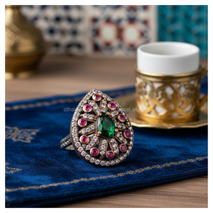 Ottoman Design <b>Emerald</b> Ruby with Zircon Stone Authentic <b>Ring</b> for Woman Turkish Handcrafted Wholesale 925 Sterling <b>Silver</b> Jewelry - Product Image 3