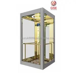 SUZUKI China Brand 600-1000 KG Machine Room Stainless Glass Sightseeing Elevators House Elevator Panoramic Elevator
