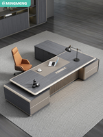 Bureau de direction en forme de L de style luxe léger en MDF avec armoire latérale lumineuse et chaise de direction