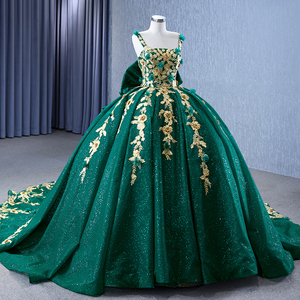Robe de soirée formelle Jancember Rsm231050, robe de bal, robe de mariée, avec fleurs vertes scintillantes - Product Image 3