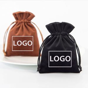 Pochette en velours doux pour bijoux avec cordon de serrage, logo doré imprimé, sac en velours pour emballage de colliers et boucles d'oreilles, vente en gros - Product Image 2