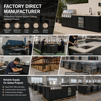Ensemble d'armoires de cuisine extérieures modernes et modulaires, noir mat, avec évier BBQ et refroidisseur de boissons, pour villa et patio
