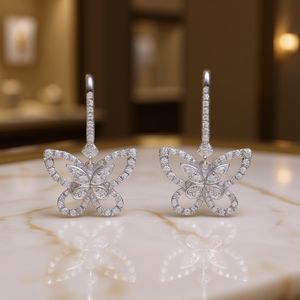 E3174 Orecchini in oro bianco con diamanti, taglio rotondo brillante, colore D naturale, gioielli romantici da sposa da donna - Product Image 2