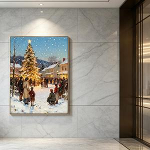 Tableau mural LED de Noël, scène de patinage <span class=keywords><strong>sur</strong></span> glace hivernale avec lumières chaleureuses, décoration de vacances style ferme vintage - Product Image 4
