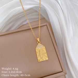 Collier pendentif en acier inoxydable plaqué or 18 carats avec zircon, motif portrait, fleur, étoile, lune, animal, bijoux de mode pour femme, cadeau - Product Image 4