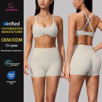 Ensemble de yoga pour femmes avec logo personnalisé, short taille haute et soutien-gorge de sport à col rond, 2 pièces, tenue d'entraînement à marque privée