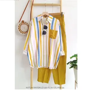 Women's Summer New Stripe Set Casual Long Sleeve Pants Two Piece Set Wholesale