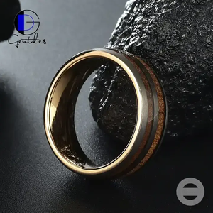 Gentdes gioielli vendite calde 8mm cupola in legno di noce spazzolato intarsio da uomo in oro rosa anello di tungsteno Comfort adatto per fede nuziale - Product Image 2