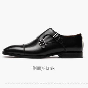 Chaussures <span class=keywords><strong>Homme</strong></span> Noires en Cuir Double Boucle Monk Strap, Cuir de Veau Pleine Fleur Italien, Semelle Caoutchouc Antidérapante, Formelles, Affaires, Mariage, Luxe - Product Image 3
