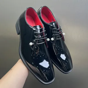 Scarpe da Uomo Nere <span class=keywords><strong>e</strong></span> Rosse con Lacci, Stile Derby, per Matrimonio, con Suola Spessa, Casual Business, Suola in Gomma - Product Image 1