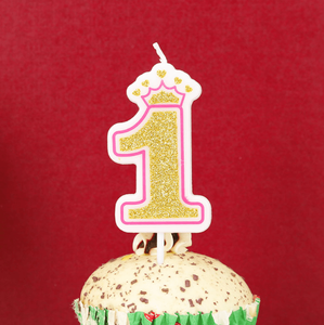 Merri Wish Candeline Numeriche 0-9 per Torta di <span class=keywords><strong>Compleanno</strong></span>, Decorazione per Baby Shower e Battesimo, Corona Glitterata Blu e Rosa - Product Image 1