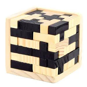 Hot Adult Classical Holz spielzeug 3D Cube Holz Brain Teaser Intelligence Cube Puzzles