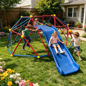 Dôme d'escalade de 2,4 m avec toboggan, structure de jeu en métal résistante aux intempéries pour les enfants, idéal pour le jardin - Product Image 5