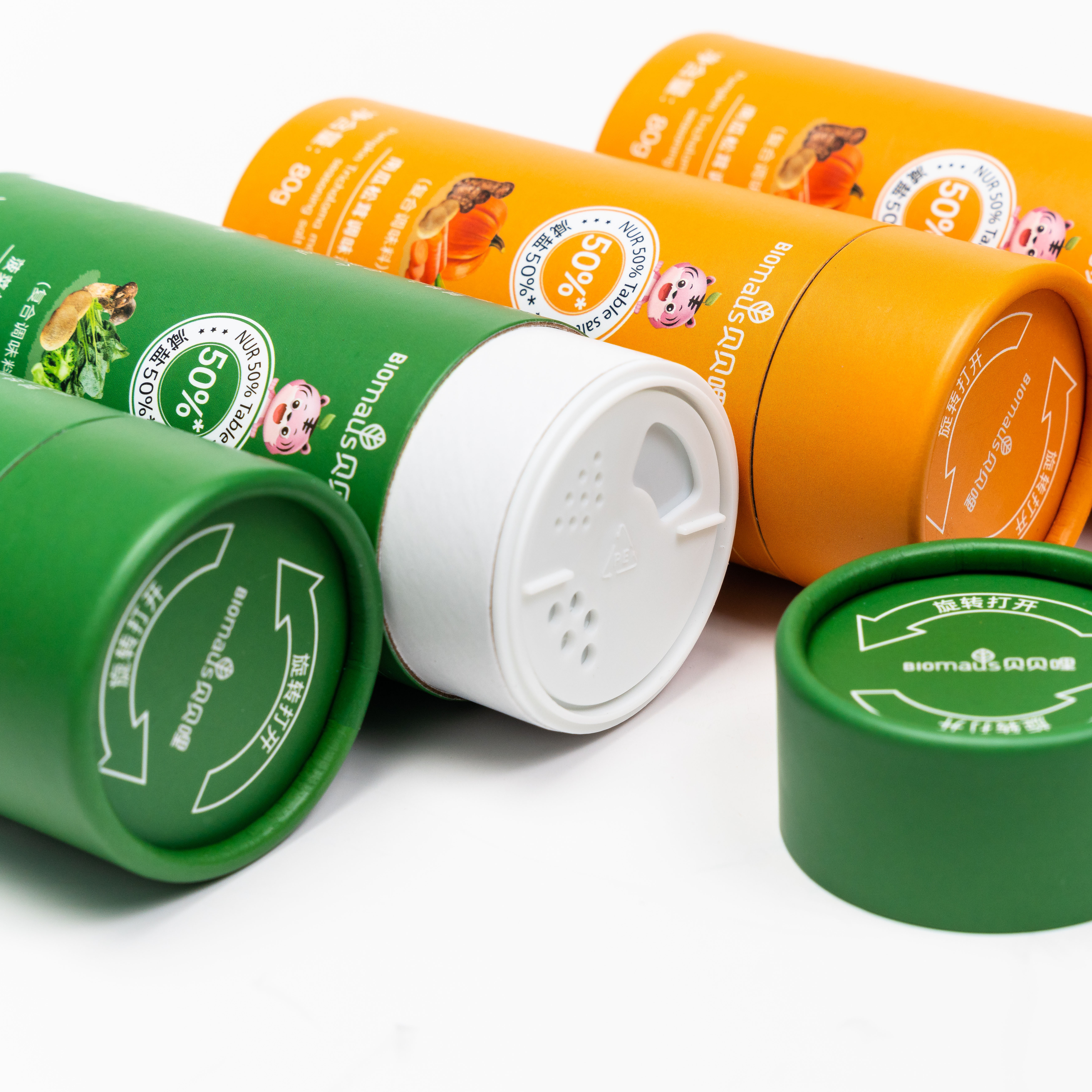 Custom Eco-Friendly Cardboard Paper Tube for Salt Box Seasoning Box Sugar Box Packaging for Loose Powder with Plastic Lid Insert