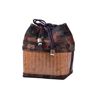 Handmade Xiangyun Yarn <b>Bamboo</b> Woven Cup <b>Basket</b> Rectangle Tea Storage Teapot Cage Cloth Bag Single Tier Travel Use - Product Image 5