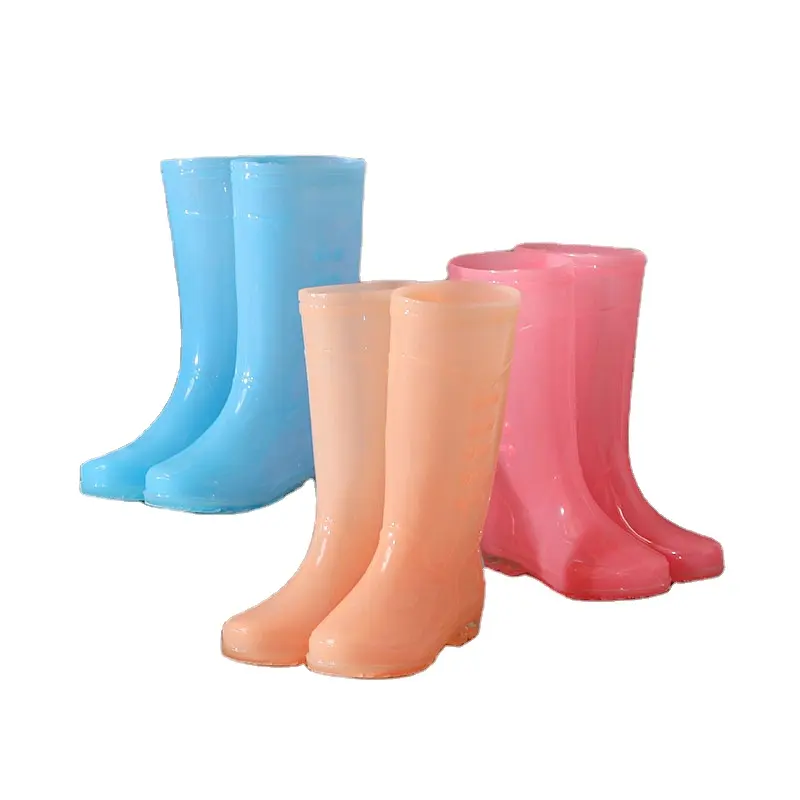 WXL481 슬립 무릎 높은 젤리 신발 여성 PVC 방수 작업 물 신발 캔디 컬러 높은 튜브 장화