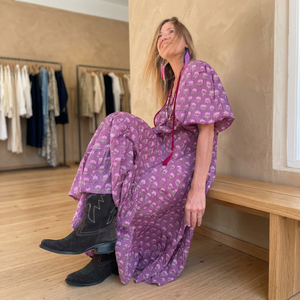 Robe décontractée ethnique à imprimé floral violet, longueur genou, coupe trapèze, manches courtes, style vintage, pour femme, été - Product Image 2